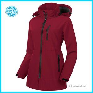 Plus Size Long Softshell Jacket Fleece Lined Waterproof Windbreaker With Hood